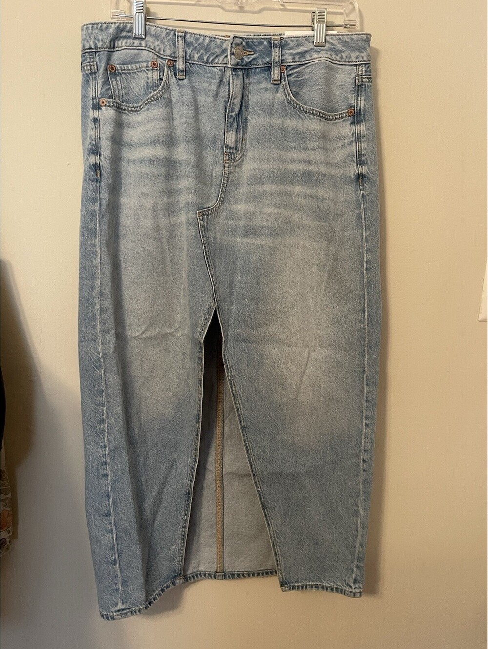 American Eagle Skirt Womens Blue Denim Low Rise Maxi Comfort Stretch 8 NWT